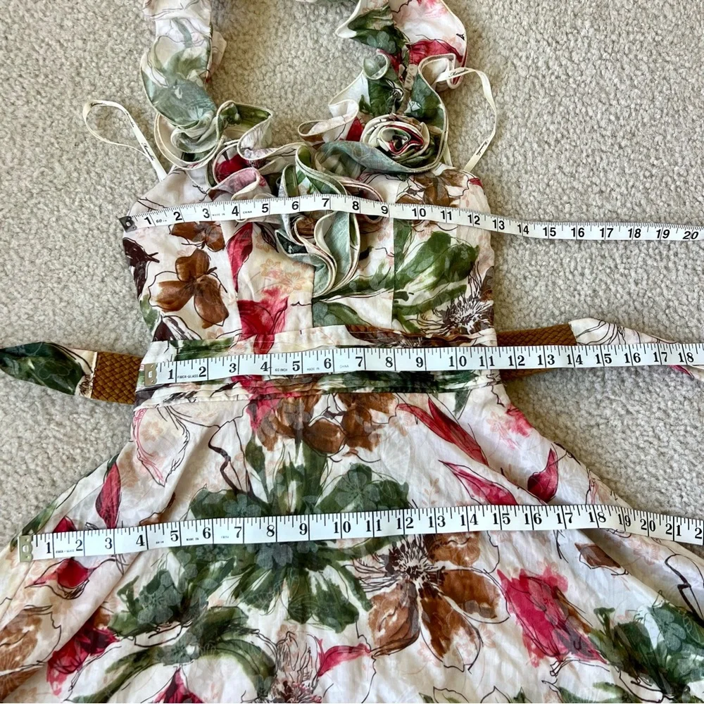 MARINEBLU Belted Floral Ruffle Halter Dress—SZ. Small - Picture 10 of 15